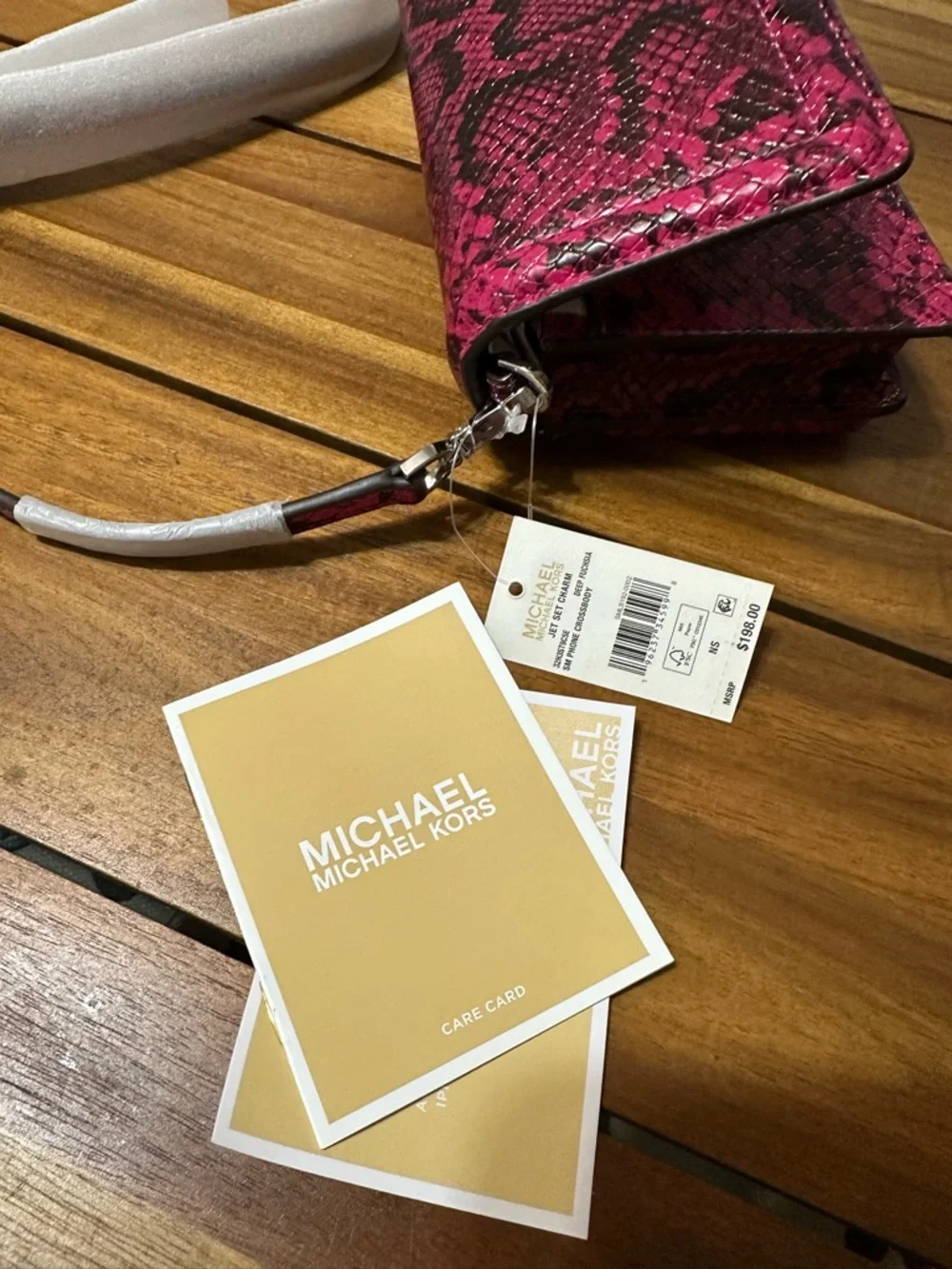 NWT MICHAEL KORS Pink Leather Snakeskin-Print Crossbody Bag